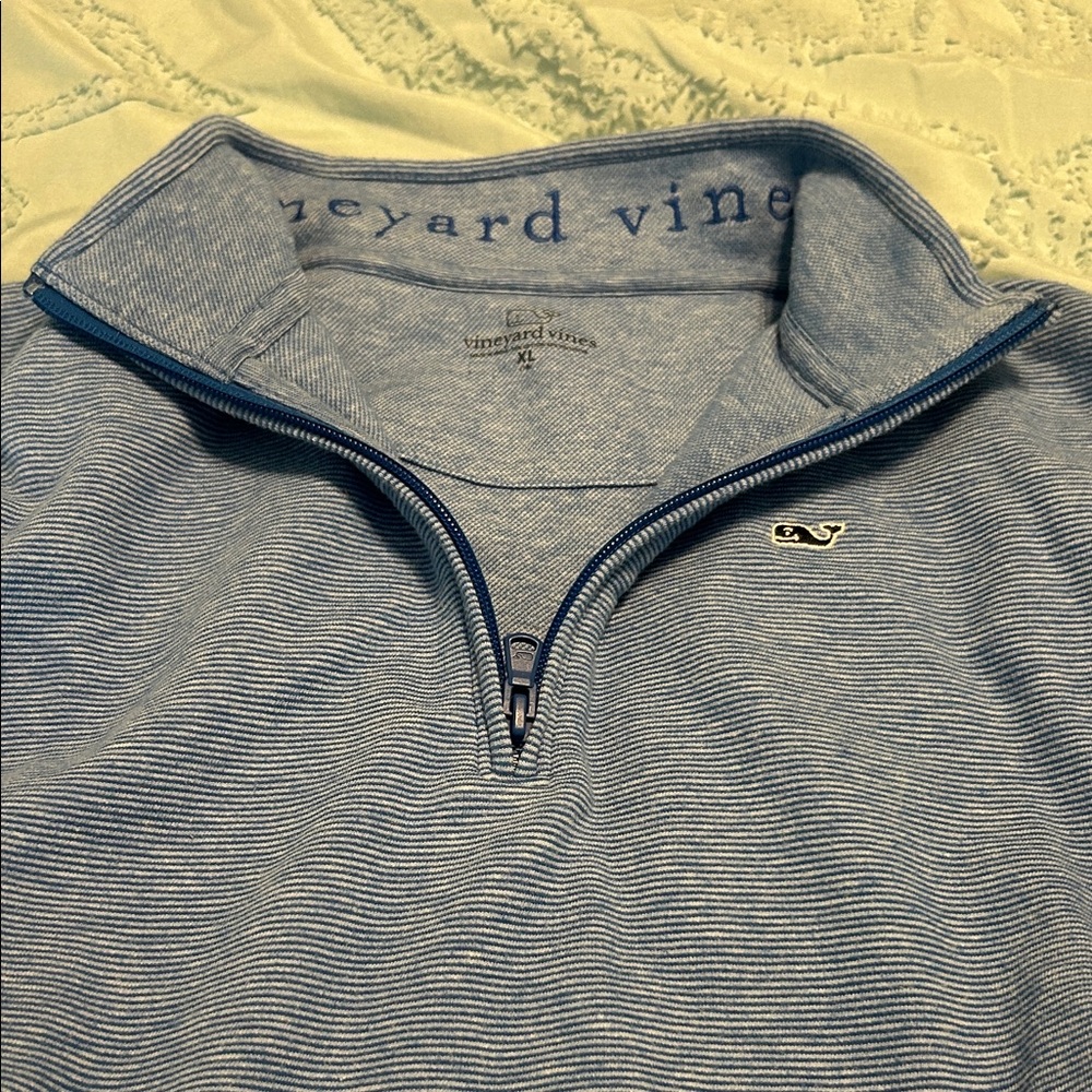 Vineyard Vines Boy’s Light Blue Striped Quarter-Zip Pullover